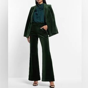 Express Flare Trouser Green Velvet High Waisted Pant Size 4R